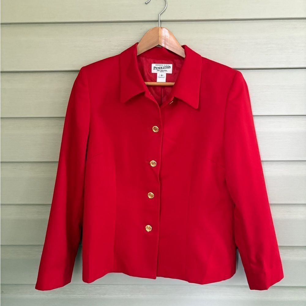 Vintage PENDLETON 100% virgin wool red blazer lined jacket gold buttons sz 10P - Picture 1 of 12
